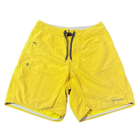 Patagonia Yellow Nylon Board Shorts Trunks Unlined Zip Pocket Men's 32 - Picture 1 of 11